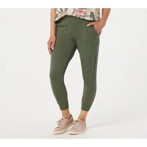 Womens Denim & Co. Active Petite French Terry Joggers SP S P Dark Green New Oliv